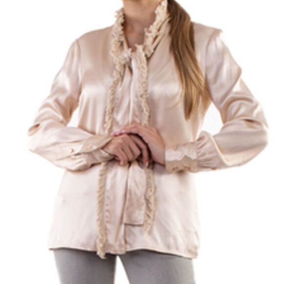 Tory Burch Frayed Toe Neck Blouse - Picture 2 of 5